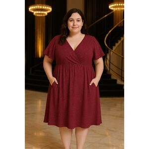 Rare Plus Size 1X 14 16 BloomChic Red Glitter Flutter Sleeve Dress Pockets